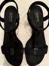 Alfani Women's step flex Black Strappy Wedge Sandals Slip-On Ankle Strap Comfort picture