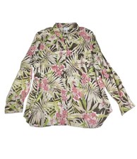 J.Jill Love Linen Top Womens Large Long Sleeve Tropical Floral Blouse Button Up picture