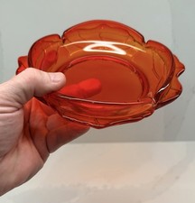 Vtg Viking Art Glass Persimmon Amberina MCM Scalloped Petal Ashtray 7” Orange picture