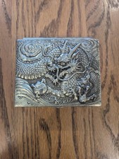 Vintage Japanese 1940's Silver Tone Dragon Asian Décor Metal Trinket Box picture