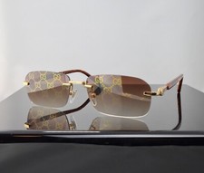 Gucci G1221S 004 Gold / Brown Lens with Pattern Square Rimless Sunglasses 100%UV picture