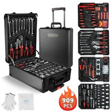 Tool Set Mechanics 909 PCS Tool Kit Wrenches Socket Repair Tool Case w/wheels picture