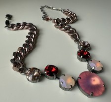 Dazzling SABIKA  Red Pink & Brushed AB Clear Crystal Necklace Rose Tone Chain picture