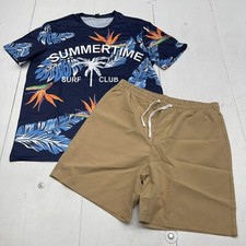 SHEIN Navy Blue Summer Time Surf Tee With Shorts Set Mens Size Large New picture