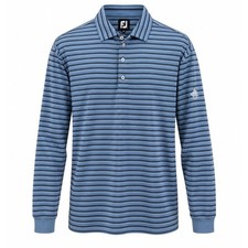 FootJoy Atlanta Athletic Club 1898 Stripe Polo Long Slv Pullover Mens L Blue EUC picture