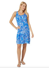 Lilly Pulitzer Lela Henley Tank Dress Blue Tang Flocking Fabulous LG-MSRP $109 picture