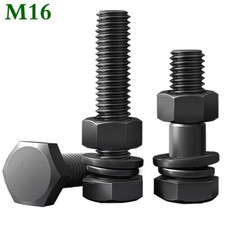 M16 - 2.0 Black 12.9 Alloy Steel Hex Head Bolts Cap Screws Nuts & Washer Kit Set picture