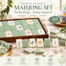 Premium Sage Green Botanical American Mahjong Set – 160 Tiles, Elegant Floral & picture
