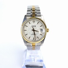Tudor Rolex Prince Date White Silver Linen 18K Crown Automatic Two Tone Watch picture