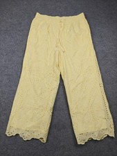 Calypso St. Barth Pants Womens XL Yellow Cropped Eyelet Wide-Leg Drawstring picture