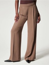 SPANX Carefree Crepe Pleated Wide Leg Trouser Cedar Brown Size S NWT picture