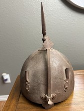 Antique Indo-Persian Milan Khud Helmet W/ Etched Motifs & Nasal Guard picture
