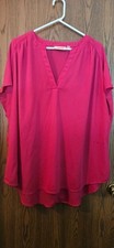 EVRI Women's 2X Hot Pink Split Neck Flowy Blouse Short Sleeve Plus Size picture