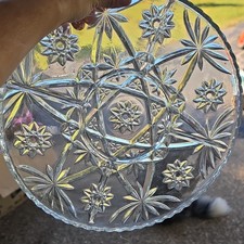 Vintage Large Heavy Glass/Crystal Serving Plate 13.5” Star Pattern picture