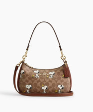 COACH x PEANUTS Teri Shoulder Bag Tan Brown Snoopy Print Signature Canvas CBJ88 picture