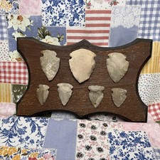 7 Pre-Contact Ohio Valley Stone Points Blades Lot Vintage Wood Display Plaque picture