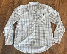 Women’s LL Bean Button Down Hiking Shirt Pet Small White Green Pink picture