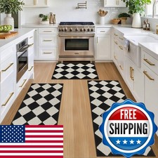 SHACOS 3Pcs Checkered Kitchen Mat Set Black and White picture