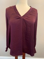 Alfani Women's Blouse Purple Plum Small Long Sleeve V Neck picture