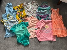 Assortment of 5 swimsuits 18 month-3t, two swim shirts, and two cover ups picture