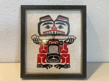 Vintage Pacific Northwest Coast Native Needlepoint Art Framed Haida Style Beaver picture