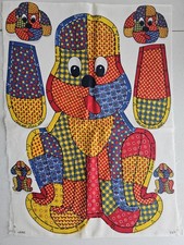 Vintage 1970s Cut & Sew Fabric Panel Calico Patchwork Puppy Dog Pillow Plush Toy picture