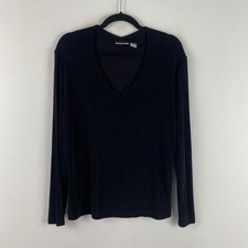 Chicos Travelers Blouse Size 3 US XL Black Slinky Knit V Neck Long Sleeves picture