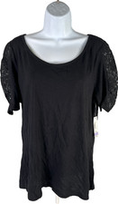 NEW ANA Women’s Black Short Lace Sleeve T-Shirt - XL Petite picture