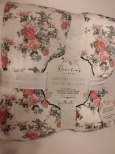 Envogue Rosalie Coquette  Pink Blue Rose Reversible Gauze Blanket Eyelet Trim picture