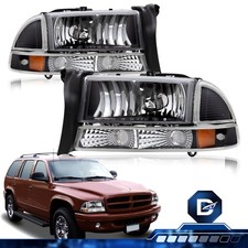 Pair For 1997-2004 Dodge Dakota 1998-2003 Dodge Durango Black Amber Headlights picture