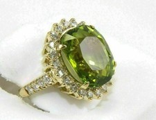 7.54 Ct Oval Cut Natural Peridot Diamond Wedding Ring 14K Yellow Gold Size 7 picture