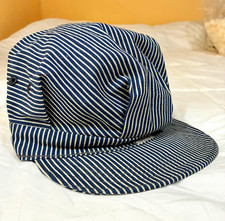 Vintage 1970s Lee Workwear Railroad Engineer Cap - Hickory Stripe Union Made USA picture