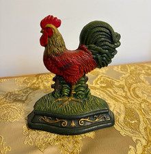 This is a vintage hand-painted cast iron rooster figurine by Wright Studios. picture