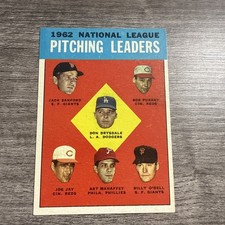 1963 Topps NL Pitching Leaders Sanford/Purkey/Drysdale/Jay/Mahaffey/O'Dell #7 NM picture