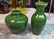 Pair Vintage 1932 XXXII Green Rookwood Pottery Vases  6318F And 6308F Porcelain picture