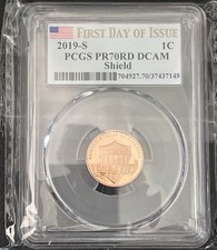 2019-S Lincoln Cent FIRST DAY OF ISSUE PCGS PR70 DCAM USA FLAG LABEL POP of 170 picture