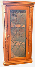 Charming Vtg Handmade Wood Hanging Corner Cabinet Cupboard Crosshatch Design picture