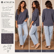 Athleta Hanover V Neck Sweater Women L Merino Wool Blend Purple Gray 882541 picture