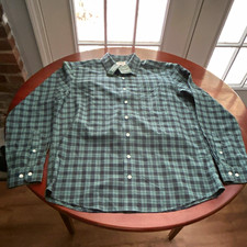 L.L.Bean Men's Wrinkle Resistant Plaid Cotton Button-Up Shirt M Tall Green/Blue picture