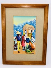 VIBRANT HAITIAN VILLAGE & FIGURES SIGNED picture