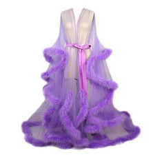 Women's Sheer Sleepwear Nightwear Robes Artificial Feather Trim Dresses New picture
