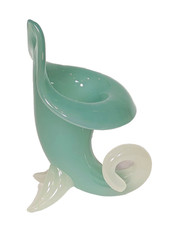 Archimede Seguso Murano Green & White Alabastro Glass Cornucopia vase – MCM picture
