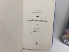 FOUNDATION & CHAOS by GREG BEAR   1998 HarperPrism Flat signed HCDJ Ships Boxed picture
