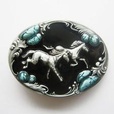 Double Running Horses Cowboy Rodeo Western Metal Belt Buckle picture