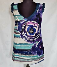 AUTHENTIC DESIGUAL FLORAL ART VIOLET  LOGO BLUE WOMENS TOP US 8 M EU 36 picture
