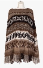 NEW Gamboa Alpaca Wool Poncho Sweater Brown Fringe Bolivia OS picture