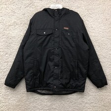 Patagonia Jacket Large Adult Black Steel Forge Puffer Hooded Full Zip Snap Mens picture