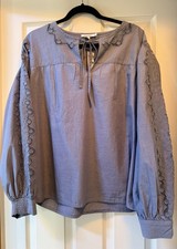 NWT CHICO’S Chambray Tie-Front Cotton Blouse-Size 3(XL) picture