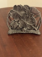 Vintage Pewter Metzke Napkin Holder Floral Design  picture