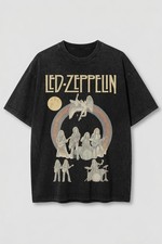 Led Zeppelin Vintage Black Washed T-Shirt Classic Rock Band Graphic Tee picture